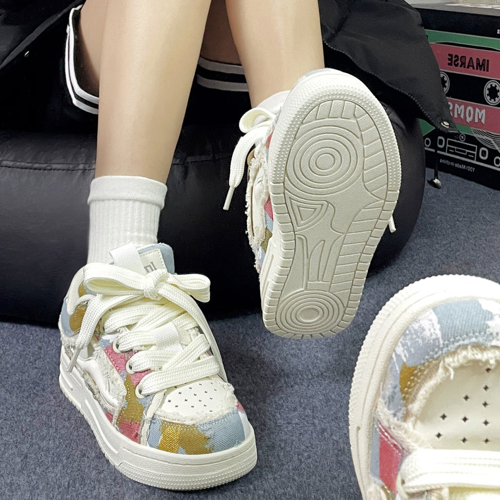 New Year's Edition Original Denim Graffiti Couple Shoes Men's Fashion Shoes Thick-soled Sneakers Street Bread Shoes Men's and Women's Shoes