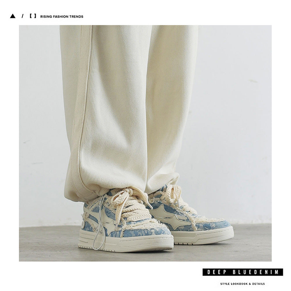 Fashion shoes spring and summer men's shoes men's national trend Korean version washed denim breathable men's sneakers men and women couple shoes