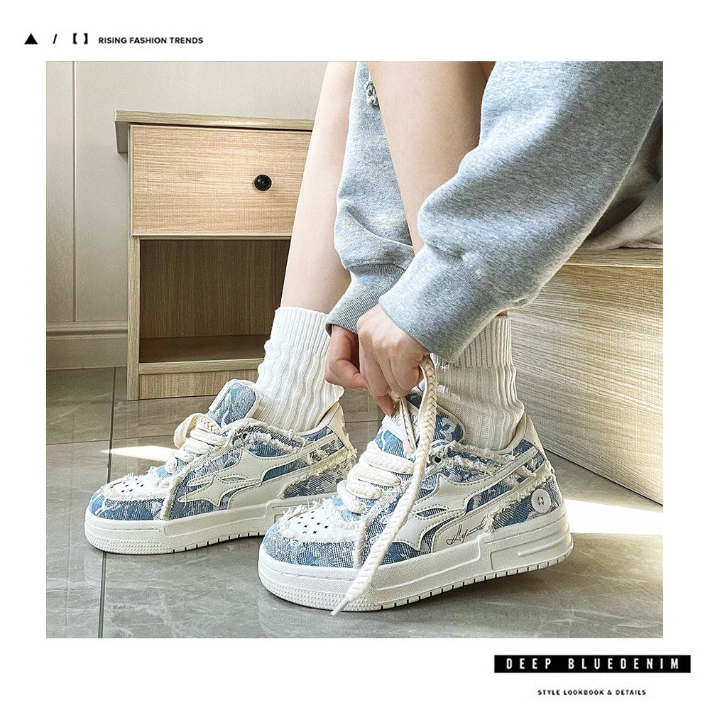Fashion shoes spring and summer men's shoes men's national trend Korean version washed denim breathable men's sneakers men and women couple shoes
