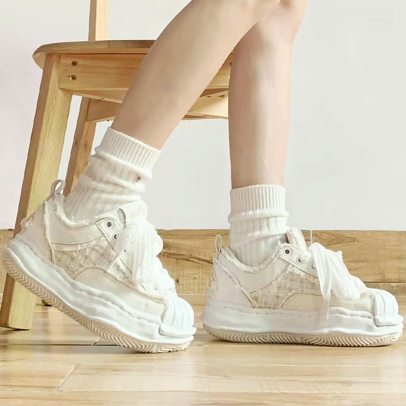Deconstruction and dissolution series autumn and winter new lace-up thick-soled height-increasing board shoes men's trendy shoes men and women couple shoes