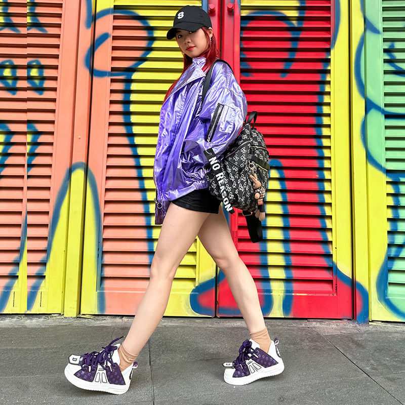 Double laces street purple sneakers for men and women couple shoes bread shoes