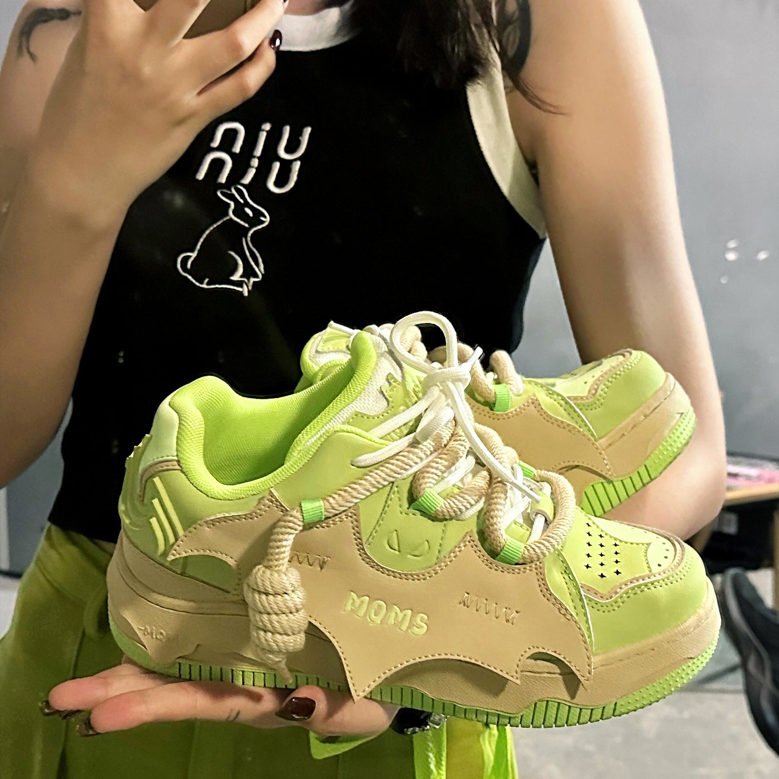 Bat shoes thick-soled street height-increasing sneakers retro bread shoes unisex couple shoes trendy shoes