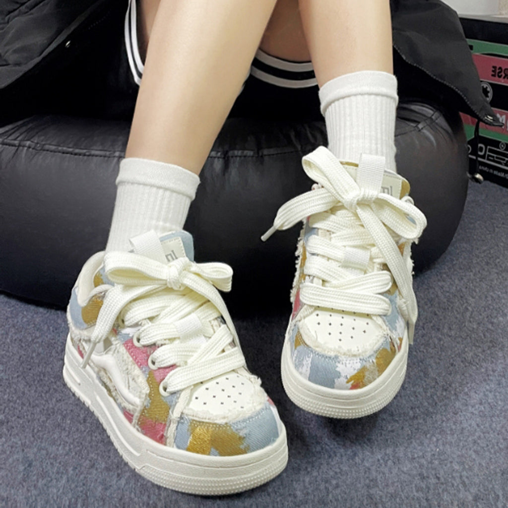 New Year's Edition Original Denim Graffiti Couple Shoes Men's Fashion Shoes Thick-soled Sneakers Street Bread Shoes Men's and Women's Shoes