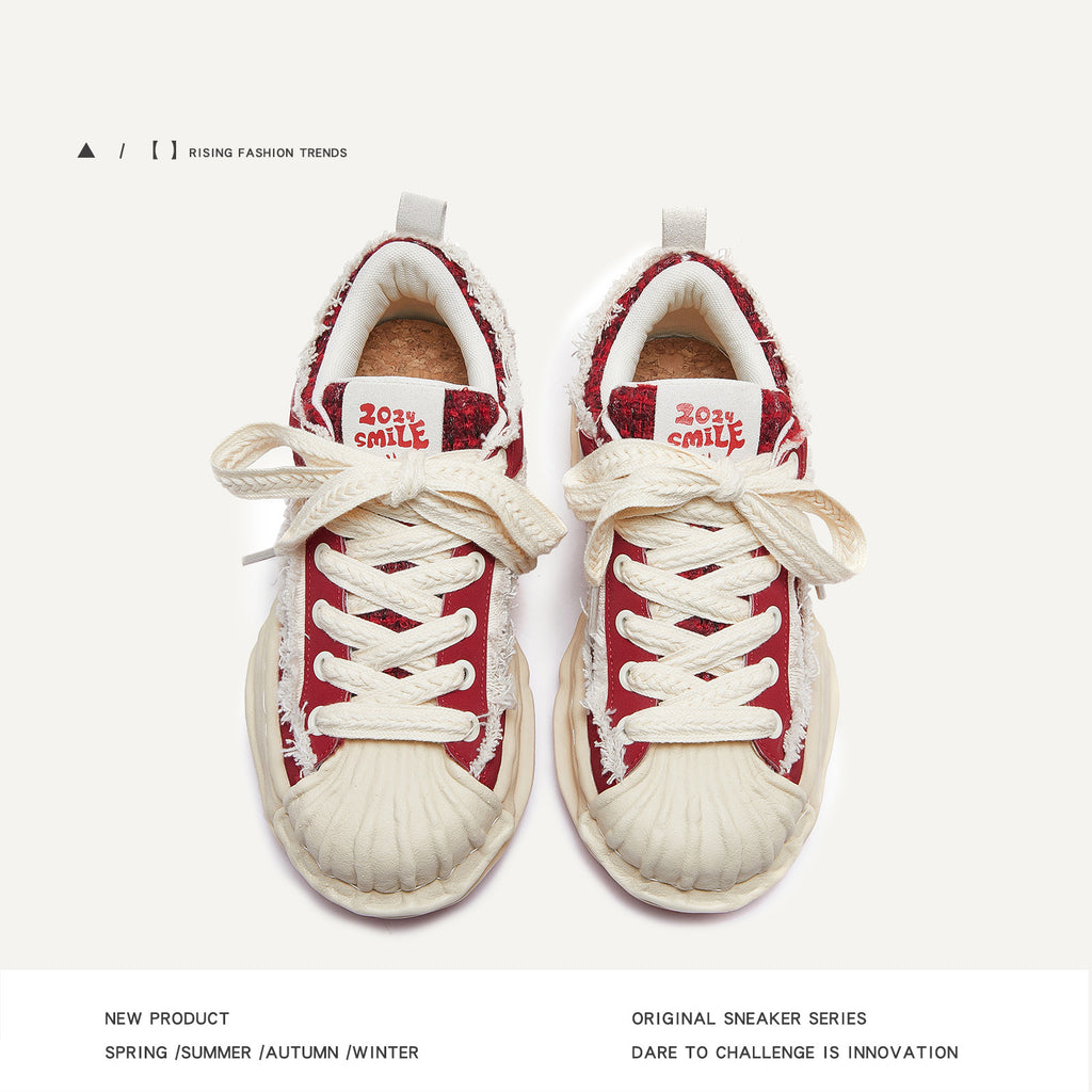 Zodiac Dragon New Year Edition Street Bread Shoes Thick-soled Height-enhancing Dissolving Shoes Red Sneakers Unisex Couple Fashion Shoes