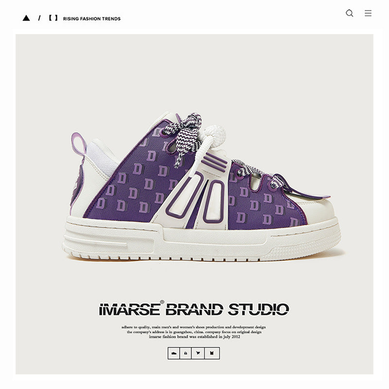 Double laces street purple sneakers for men and women couple shoes bread shoes