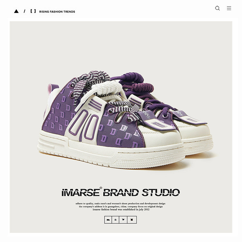Double laces street purple sneakers for men and women couple shoes bread shoes