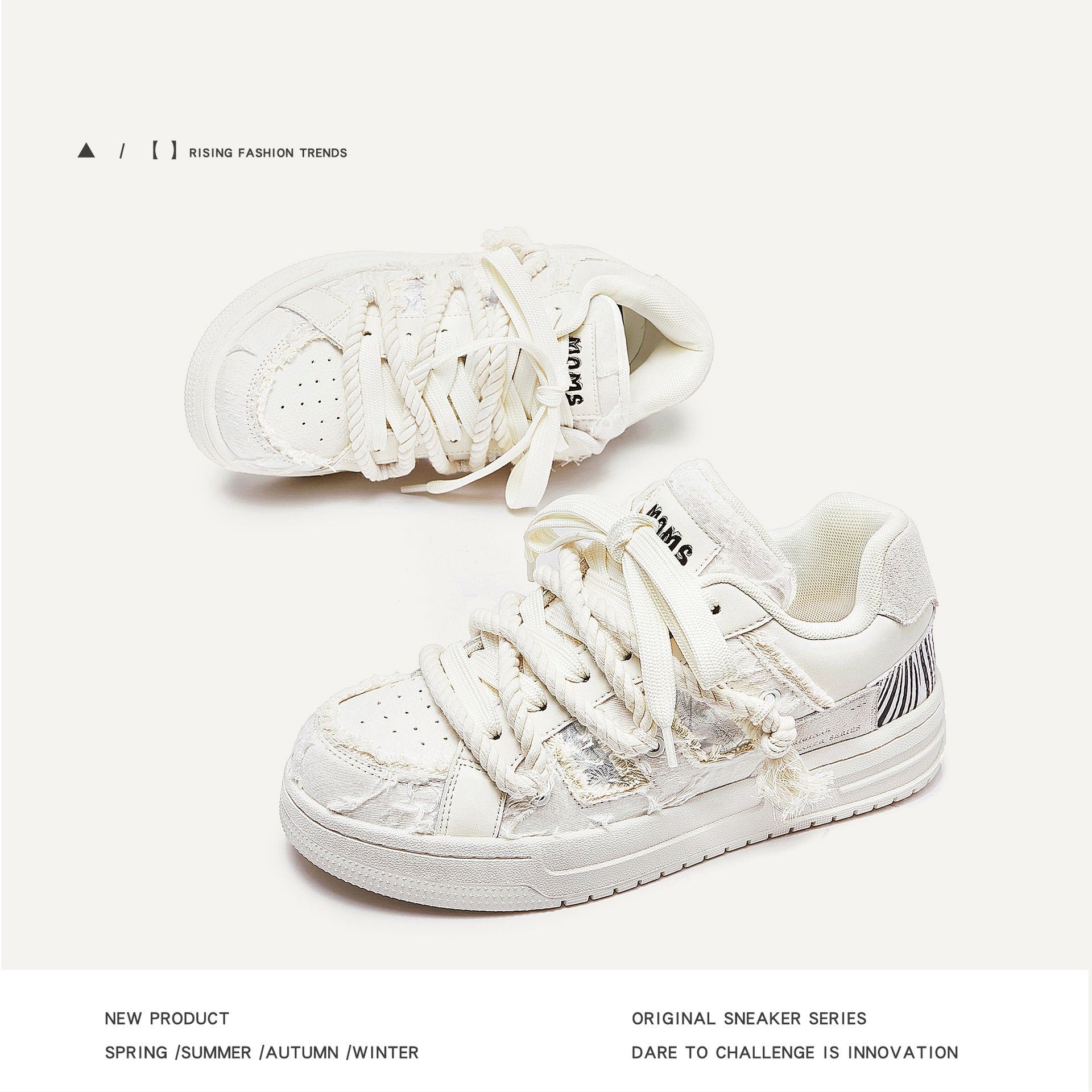 Destruction aesthetics series of white shoes, bread shoes, trendy low-top sneakers, men's shoes for men and women