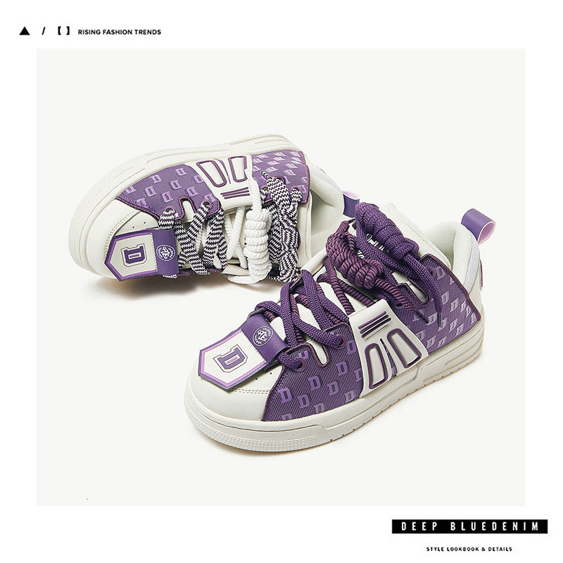 Double laces street purple sneakers for men and women couple shoes bread shoes