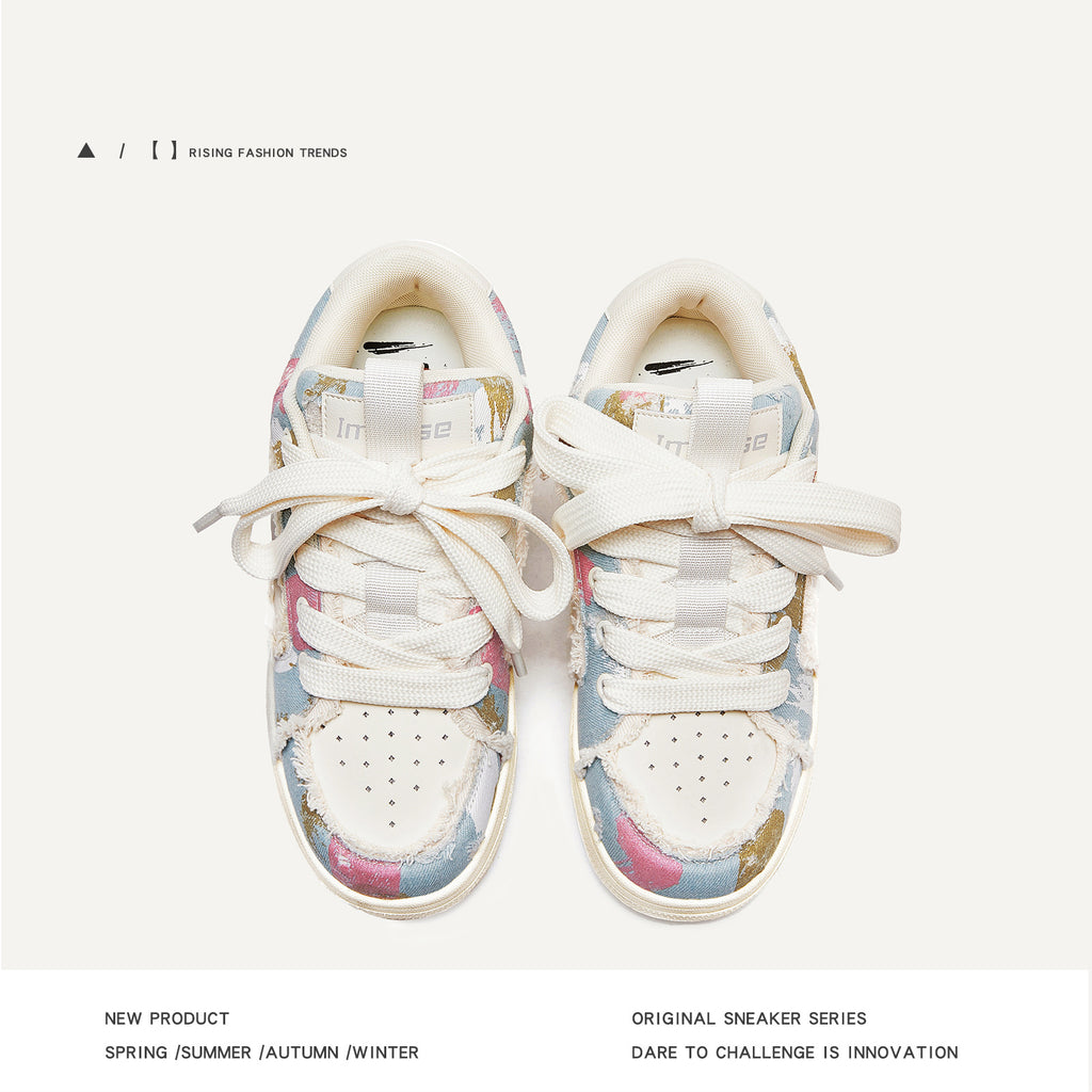 New Year's Edition Original Denim Graffiti Couple Shoes Men's Fashion Shoes Thick-soled Sneakers Street Bread Shoes Men's and Women's Shoes